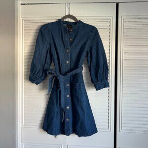 Denim Dress with Bow Tie